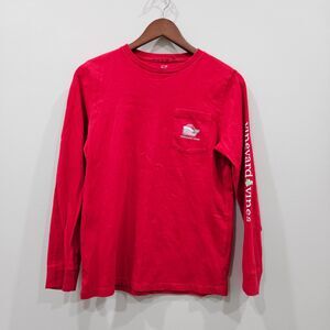 Vineyard Vines Merry Christmas Santa Whale T-Shirt L Red Pockets Holidays Casual
